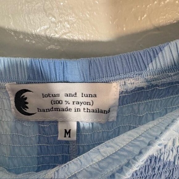 Lotus and Luna Pants Womens Medium Blue Boho Harem Joggers Smocked Waist Rayon - Picture 3 of 6